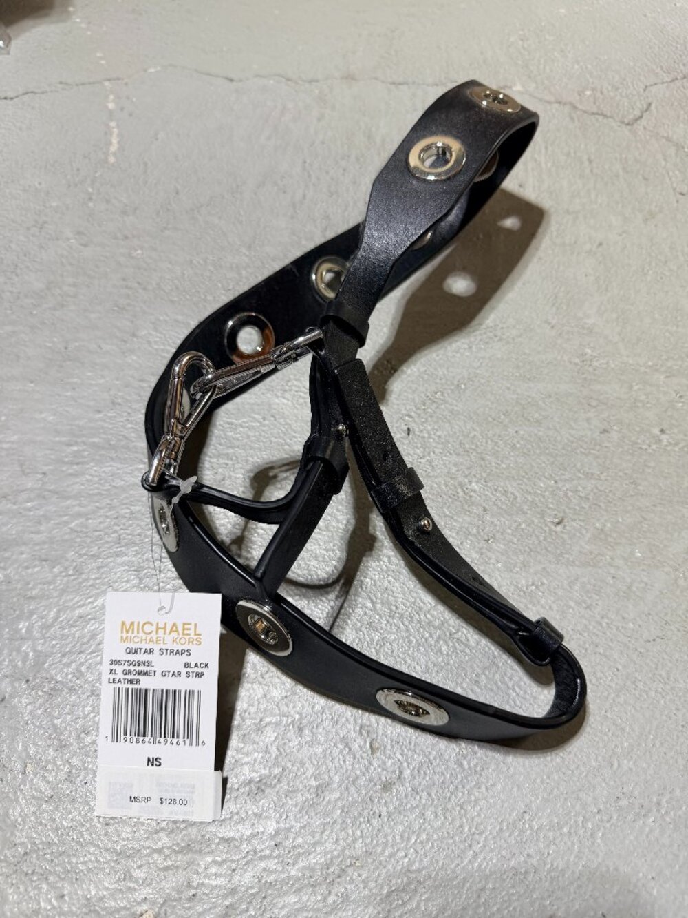 Michael Kors Grommet-Embellished Leather Shoulder Strap, Black
